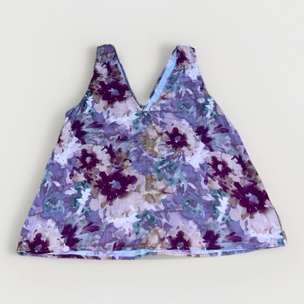 Johnny Was Top Women's Med Multicolor Floral Drape Tank Top V-Neck Pete & Greta